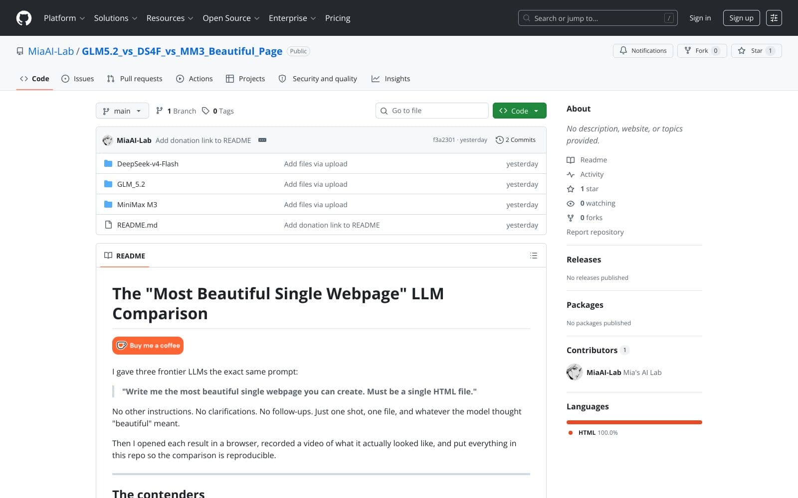 Most Beautiful Single Webpage LLM Comparison